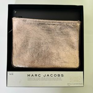 NEW Marc Jacobs Metallic Pink Leather Pouch Clutch Box Newman Marcus